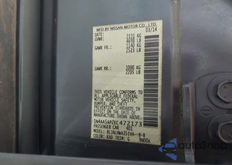 2014 Nissan Maxima 3.5 Sv from USA, damaged, VIN 1N4AA5AP2EC472173